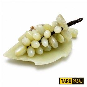 Resim Doğal Oniks Taş Yaprak Tabak & 30 Taneli Üzüm Salkımı - Feng Shui Dekor Objesi - kahve 