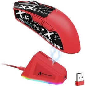 Resim LexonElec x ATTACK SHARK X11 RGB Manyetik Şarj Ünitesi ile Kablosuz Oyun Faresi, PixArt PAW3311 Sensör, Bantlı Ultra Hafif 59g Üç Modlu Oyun Faresi, Kablolu/2,4G/BT, PC/Mac için 22K DPI-Red&Tape 