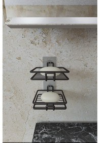 Resim Eva Metal Tasarim Yapışkanlı Banyo Mutfak Lavabo Metal Katı Sabunluk 2'li Set Siyah 