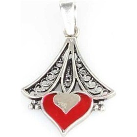 Resim 925 Ayar Gümüş Kırmızı Mineli Telkari Kolye Ucu 248072306 