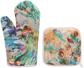 Resim Fırın eldiven seti, fırın eldivenleri ve tencere tutucuları,Mutfak eldivenleri ve pot tutucular seti | Kalın pamuk kaplı, ev, restoran, otel, fırın, açık hava, kamp için ısıya dayanıklı 