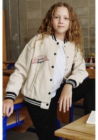 Resim Tommy Life Bej Kalın Yumuşak Dokulu Standart Fit Nakışlı Polar Kız Çocuk Kolej Ceket - 75156 Bej 