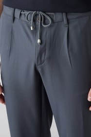 Resim Koyu Füme Regular Straight Fit Beli İpli Pileli Yan Cepli Likralı Kanvas / Chino Pantolon - Straight Regular Fit / Koyu Füme / 44 
