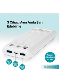 Resim Powerslim Trio Lcd 10.000mah Pd 22,5w Dahili Kablolu Taşınabilir Şarj Aleti / Powerbank 