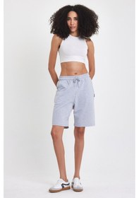 Resim Comeor Kadın Rahat Kesim Beli Lastikli Mevsimlik Yumuşak Kumaş Cepli Gri Uzun Bermuda Şort Gri 