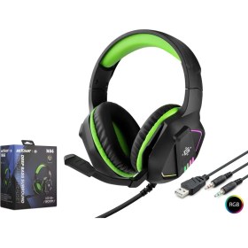 Resim Hadron H86 Rgb Ledli Mikrofonlu 2x3.5mm Aux 2mt Kablolu Kulaküstü Oyuncu Kulaklığı - Siyah-Yeşil 