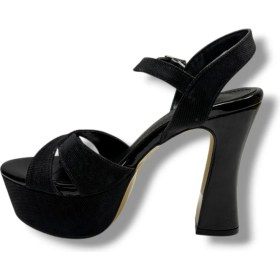 Resim Defne 788-26 Simli Saten Çapraz Bant 30MM Platform Topuk Kadın SANDALET(12CM) 