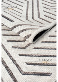 Resim Saraz Halı Ada Kilim Modern Salon Mutfak Koridor Kesme Yolluk Dokuma Makine Halısı Zigzag Krem Krem 