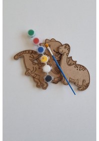 Resim Boya, Eğlen, Keşfet - Çocuklar İçin Eğitici 4 Parça Dinazorlar Ahşap Boyama Seti 