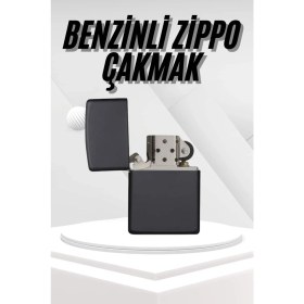Resim Hediyelik Zarif Zippo Model Siyah Benzinli Çakmak 