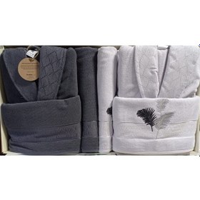 Resim Özdilek Golden Palm Antrasit Gri Aile Bornoz Seti Özdilek Bornoz Antrasit - Gri 