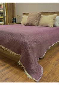 Resim Mor 4 Katlı Çift Taraflı Çift Kişilik Müslin Battaniye %100 Pamuk 230x240 Cm Mor 