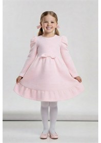 Resim Kız Çocuk Elbise -vatka Omuzlu-fiyonk Detaylı 2-10 Yaş 12530 Pembe 