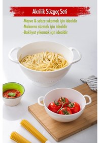 Resim Akrilik Beyaz 2 Li Süzgeç Seti Makarna & Pirinç Süzgeci 