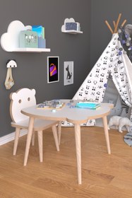 Resim Remaks Panda Yaz Sil Yüzey Çocuk Masa Sandalye Takımı 1 Aktivite Oyun Masası 1 Sandalye - Beyaz 