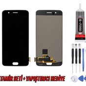 Resim Genos One Plus 5 Lcd Ekran Çıtasız Siyah Oled Panel Montaj Kiti Hediye 