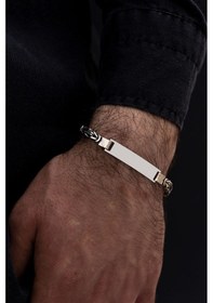 Resim Erkek Gümüş Bileklik - İsim Yazılabilir 5.2 Mm Kare Kral Gümüş Bileklik 