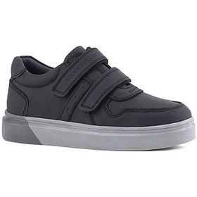 Resim Rakerplus Hakiki Deri Siyah Cilt Gri Tabanlı Cırtlı Erkek Çocuk Sneaker Siyah 