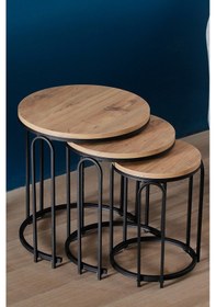 Resim 3' Lü Açık Ceviz Ahşap Siyah Statik Ayak Lenka Metal Sehpa Takımı Sedaş-zigon-sehpa Açık Ceviz 