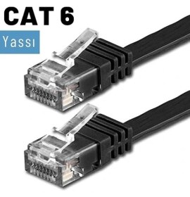 Resim Cat6 Yassı RJ45 Ethernet (Network, Internet) Kablosu (15 Metre, Siyah) 