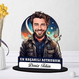 Resim Kişiye Özel Erkek Astronoma Hediye Karikatürlü Biblo 