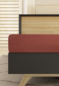Resim Kiremit Çift Kişilik Fitted / Lastikli Pamuk Çarşaf 