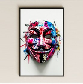 Resim Graffiti Temalı Guy Fawkes Maskesi Şeffaf Pleksi Tablo 