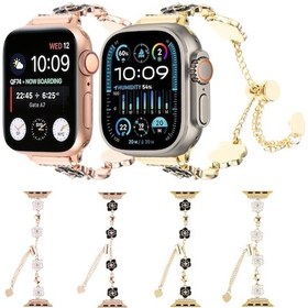 Resim iOS Uyumlu Watch Serisi 5 44mm Camellia Metal Zincir Bileklik İzleme Bandı 