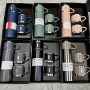 Resim Paslanmaz Çelik Vakumlu İzolasyonlu Matara Seti - 16.9oz Kırılmaz Oval Termal Su Şişesi, BPA İçermez, Elde Yıkama, Sıcak ve Soğuk İçecekler İçin Bardaklı İş Termo Kupası 