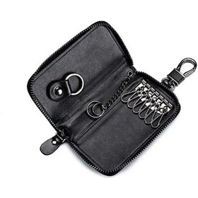 Resim Padalink Derin Deri Anahtar Ve Kart Tutucu, 6 Anahtar Halka, 1 Kartlık, Metal Kanca İle Siyah, Ev-araba Anahtarları İçin Dayanıklı Tasarım 