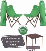 Resim Antrasit Yeşil Kılıf Sandalye ve 60x60x55 CM Kahverengi Ahşap Katlanır Masa Seti Bag The Joy