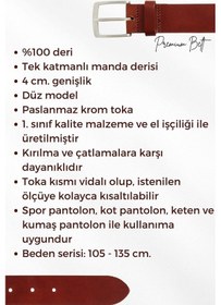 Resim Süzer Deri 4 Cm. Spor Hakiki Deri Düz Model Erkek Kemer Kahverengi Kahverengi 