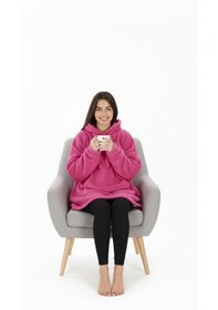 Resim Wellsoft Kapüşonlu Giyilebilir Tv Battaniyesi Tek Kişilik Standart Beden Pembe 