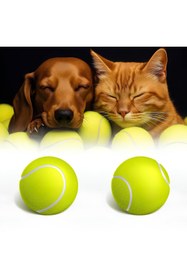 Resim Hype Store 2'li Kedi Köpek Tenis Topu 7.5 cm Orta Boy Dayanıklı Evcil Hayn Oyuncağı Diş Dostu Suda Batmaz Eğiti 