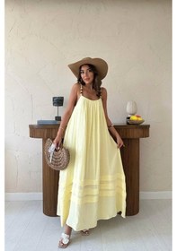Resim Defymoda Sarı Askılı Müslin Elbise Sarı 