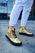 Resim Pabucmarketi Bağcıklı Erkek Sneaker Bot Altın Altın 
