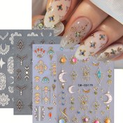 Resim 4'lü Paket SWEET TREND 5D Bohem Tırnak Sanatı Stickerları - Dantel, Vitray, Güneş & Ay, Kelt Düğümü & Arapça Kaligrafi Benzeri Desenlerle 3D Katmanlı Kaldırma Çıkartmaları (SW-5D65/66/176/179) DIY Manikür, Salon & Parti Tırnakları için 