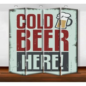 Resim DEKOBUL Cold Beer 4 Kanat Kanvas Tekerlekli Paravan 