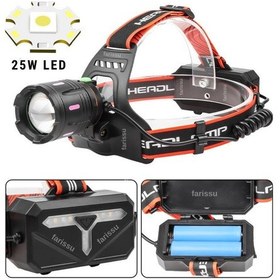 Resim Or-810 25w Kafa Feneri 1800 Lümen 2 Pil 12w Şarjlı Siyah 