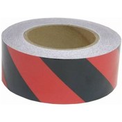 Resim Carub 5CM x 25M BR2406008 Reflektif Fosforlu Çapraz Şerit Bant Kırmızı Siyah 