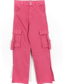 Resim Dobakids Kargo Cepli Yırtmaçlı Bol Paça Kız Çocuk Denim Kot Pantolon 1963 Pembe 