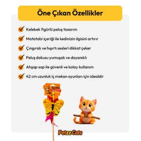 Resim PetzzCats Kelebek Matatabi ve Çıngırak Sesli Kedi Oltası Oyuncağı Sarı 42 Cm 