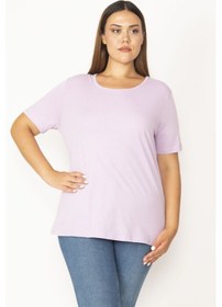 Resim Şans Kadın Lila Pamuklu Kumaş Bisiklet Yakalı Kısa Kollu Bluz 65n29545-pembe Pembe 