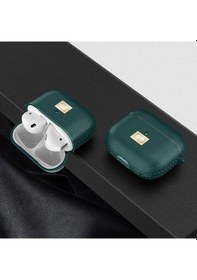 Resim Apple Uyumlu AirPods 4 Kılıf Deri Görünümlü Askı Aparatlı Wlons Kulaklık Kılıfı Koyu Yeşil 