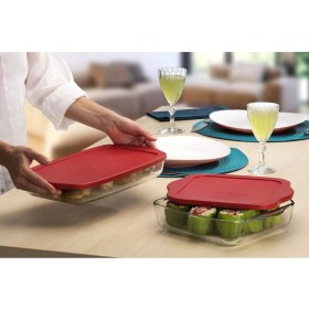 Resim Kapağıyla Saklama ve Fırınlama Için 2'li Borcam Tepsi Seti Kırmızı 