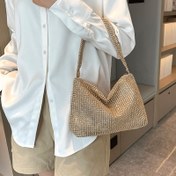 Resim Şık Altın Simli Akşam Omuz Çantası - Fermuarlı Zarif Hilal Desenli Crossbody Çanta, Düğünler, Partiler ve Galalar İçin İdeal Hediye, Şık Klasik Clutch, Parlak Dokulu Moda Aksesuarı, Resmi Etkinlik Çantası 