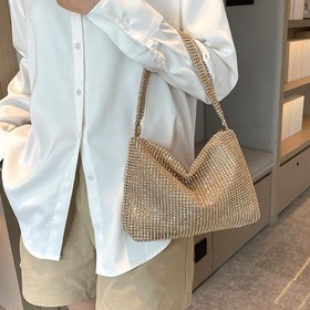 Resim Şık Altın Simli Akşam Omuz Çantası - Fermuarlı Zarif Hilal Desenli Crossbody Çanta, Düğünler, Partiler ve Galalar İçin İdeal Hediye, Şık Klasik Clutch, Parlak Dokulu Moda Aksesuarı, Resmi Etkinlik Çantası 