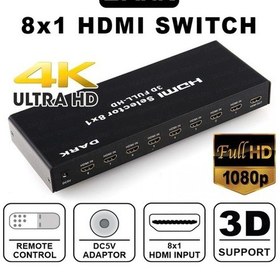 Resim DARK DK-HD-SW8X1 Full HD 8 Giriş 1 Çıkışlı Uzaktan Kumandalı HDMI 