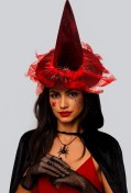 Resim Hallowen Cadılar Bayramı Cadı Şapkası Örümcek Ağı Baskılı Tüylü Simli Kırmızı Parti Kostümü Diğer 