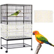 Resim 1pc Daisi Baskılı Esnek Spandeks Kuş Kafesi Kapağı, Ayarlanabilir Papağan Bonsai Toz Ağı, Tohum ve Tüy Eteği Aksesuarı, Kolay Temizlik için Kuş Kafesi Aksesuarı 